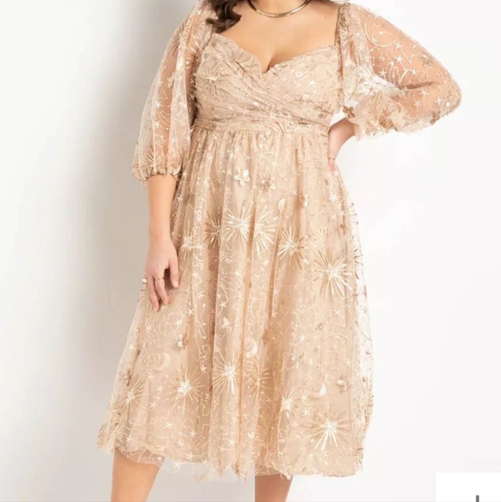 Eloquii Beige Floral Midi Dress